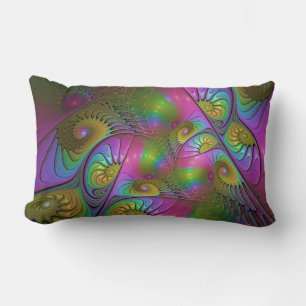 The Colourful Luminous Trippy Abstract Fractal Art Lumbar Cushion