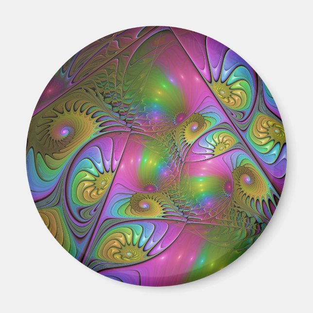 The Colourful Luminous Trippy Abstract Fractal Art Magnet (Front)