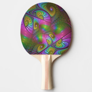 The Colourful Luminous Trippy Abstract Fractal Art Ping Pong Paddle
