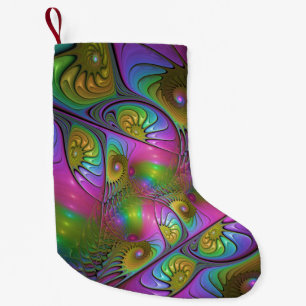 The Colourful Luminous Trippy Abstract Fractal Art Small Christmas Stocking