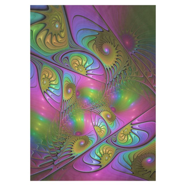 The Colourful Luminous Trippy Abstract Fractal Art Tablecloth (Front)