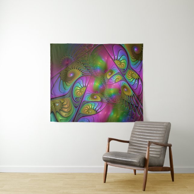 The Colourful Luminous Trippy Abstract Fractal Art Tapestry (In Situ (Horizontal))