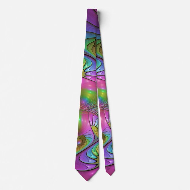 The Colourful Luminous Trippy Abstract Fractal Art Tie (Front)