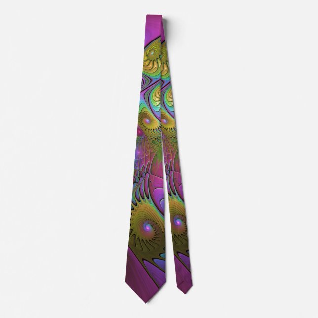 The Colourful Luminous Trippy Abstract Fractal Art Tie (Front)