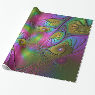 The Colourful Luminous Trippy Abstract Fractal Art Wrapping Paper