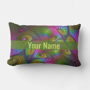 The Colourful Luminous Trippy Abstract Fractal Nam Lumbar Cushion