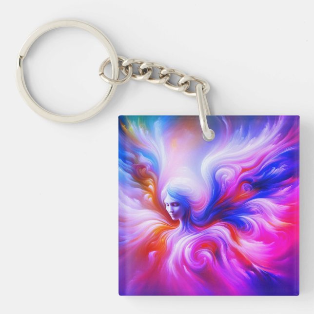 The Colourful Wispy Angel on Front + Back of a   Key Ring (Front)
