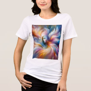 The Colourful Wispy Angel on Front of a White Tri-Blend Shirt