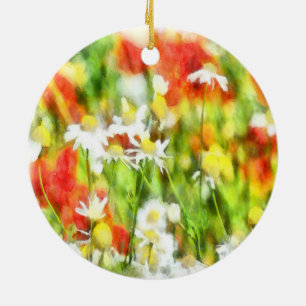 The Colours Of Spring On A Sunny Day Watercolor Ceramic Ornament