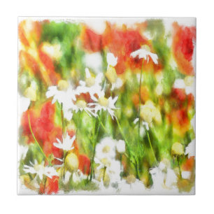 The Colours Of Spring On A Sunny Day Watercolor Ceramic Tile