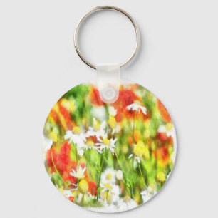 The Colours Of Spring On A Sunny Day Watercolor Key Ring