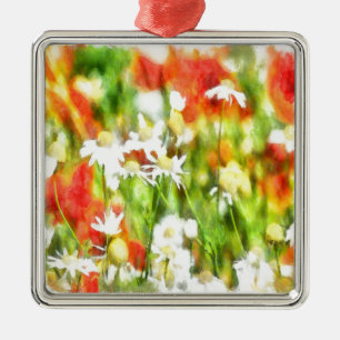 The Colours Of Spring On A Sunny Day Watercolor Metal Ornament