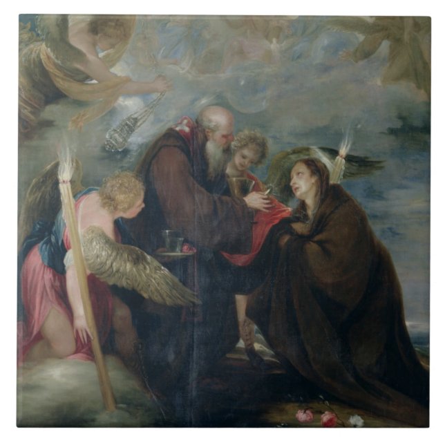 The Communion of St. Rose of Viterbo (The Virgin) Ceramic Tile (Front)