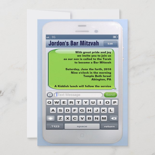 THE COMPULSIVE TEXTER Bar Mitzvah Invitation (Front)
