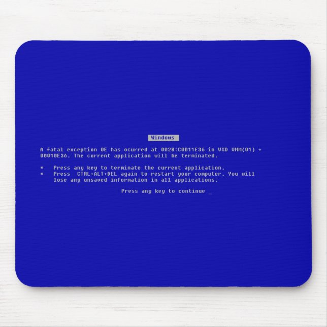 The Computer Blue Screen of Death Mouse Pad (Front)