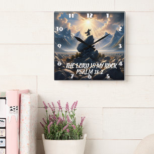 The Conqueror of Heights THE LORD IS MY ROCK Square Wall Clock