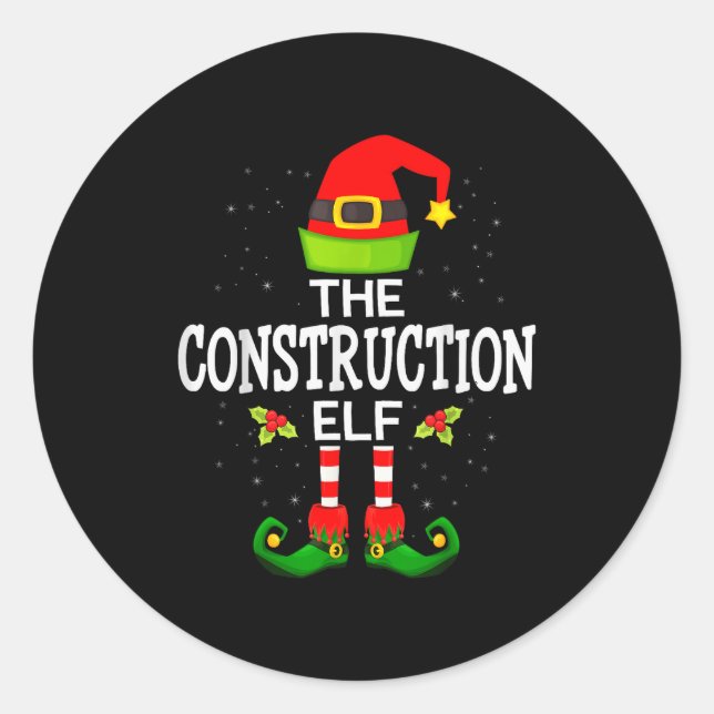 The Construction Elf Christmas Family Matching Paj Classic Round Sticker (Front)