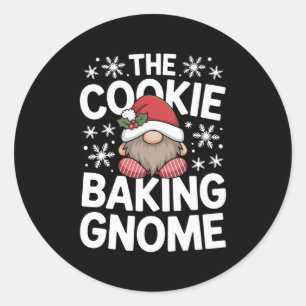 The Cookie Baking Gnome Christmas Holly Snowflake Classic Round Sticker