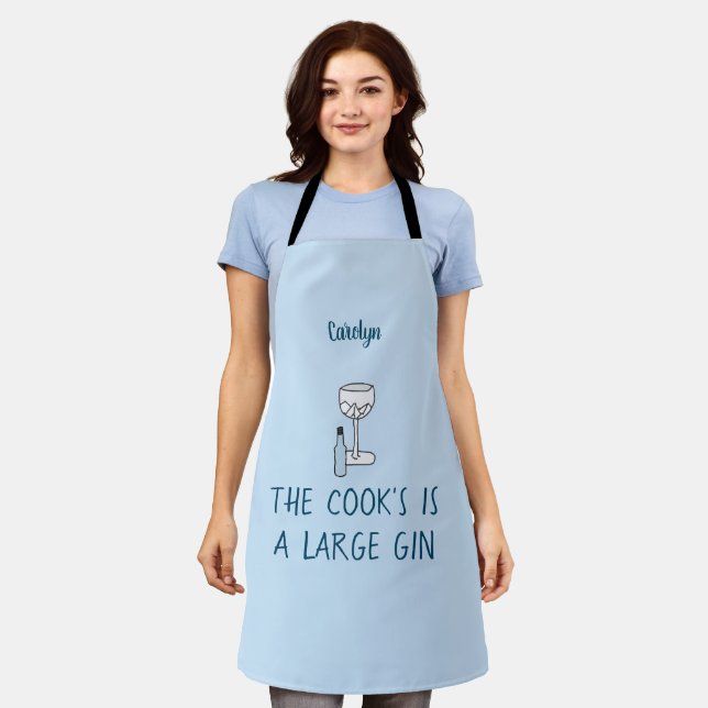 The cook's is a large gin, personalised, your name apron (Worn)