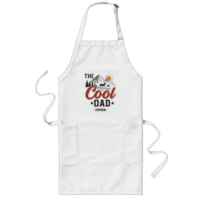 The Cool Dad – Rustic Mountain and Deer Design Long Apron (Front)