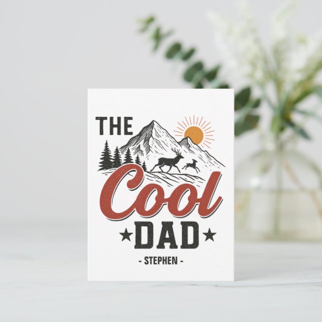 The Cool Dad – Rustic Mountain and Deer Design Postcard (Standing Front)