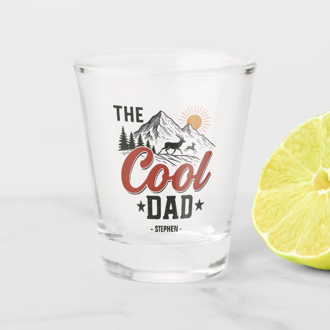 The Cool Dad – Rustic Mountain and Deer Design Shot Glass (Front)