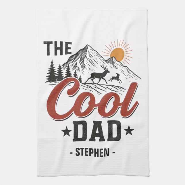 The Cool Dad – Rustic Mountain and Deer Design Tea Towel (Vertical)