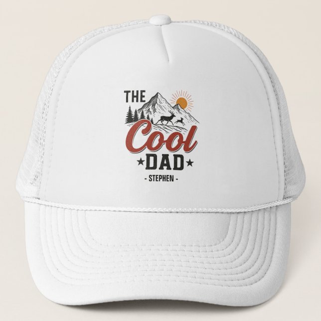 The Cool Dad – Rustic Mountain and Deer Design Trucker Hat (Front)