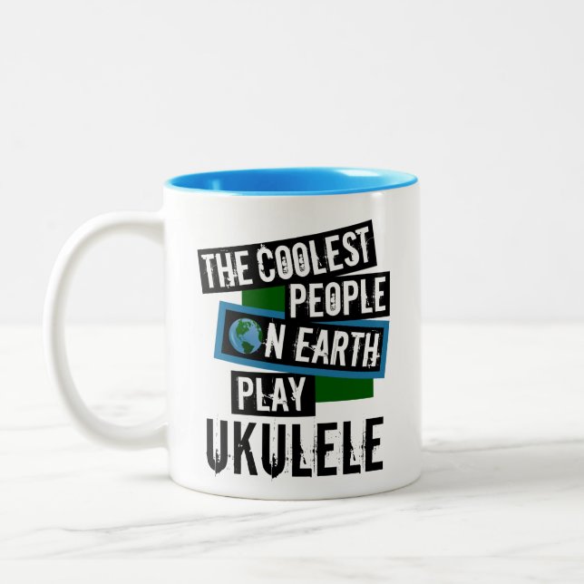 The Coolest People on Earth Play Ukulele Two-Tone Coffee Mug (Left)