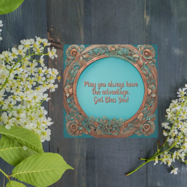 The Copper Turquoise Floral Frame Holiday Card (Creator Uploaded)