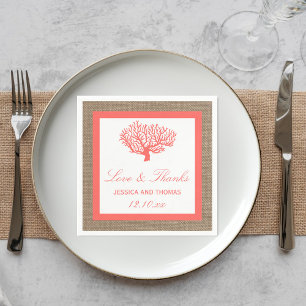 The Coral On Burlap Boho Beach Wedding Collection Napkin