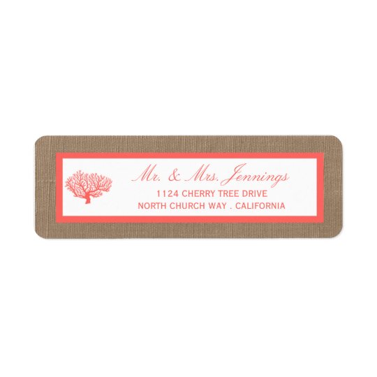 The Coral On Burlap Boho Beach Wedding Collection Return Address Label