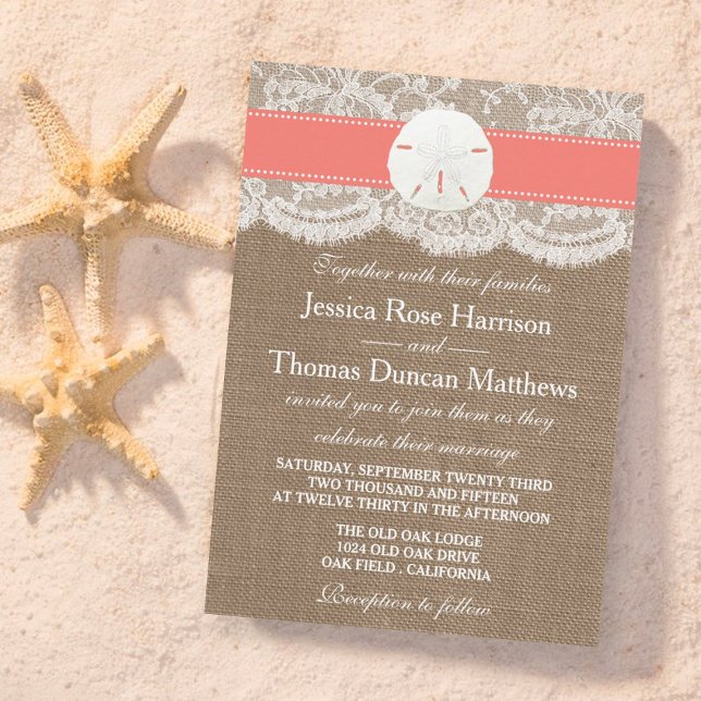 The Coral Sand Dollar Beach Wedding Collection Invitation (Creator Uploaded)