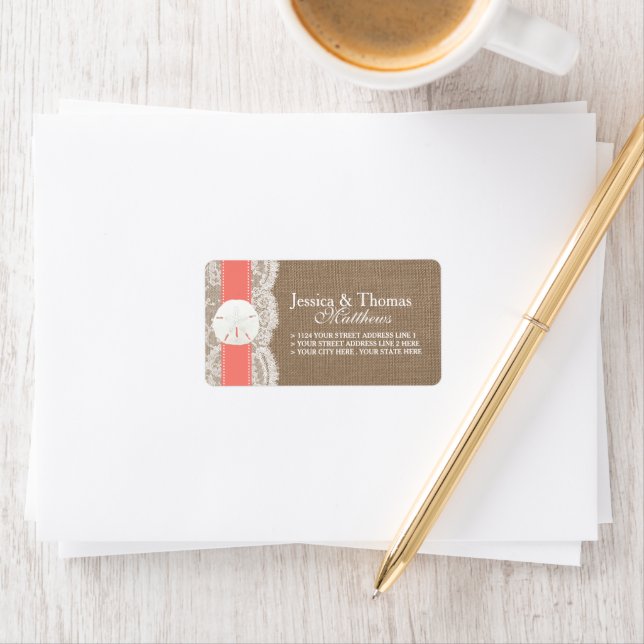 The Coral Sand Dollar Beach Wedding Collection Label (Insitu)