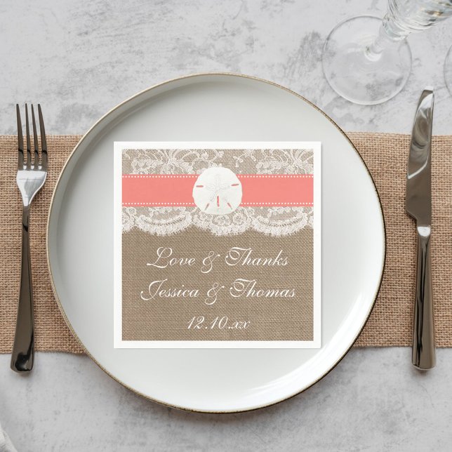 The Coral Sand Dollar Beach Wedding Collection Napkin (Creator Uploaded)