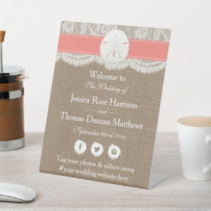 The Coral Sand Dollar Beach Wedding Collection Pedestal Sign
