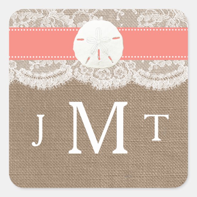 The Coral Sand Dollar Beach Wedding Collection Square Sticker (Front)