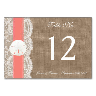 The Coral Sand Dollar Beach Wedding Collection Table Number