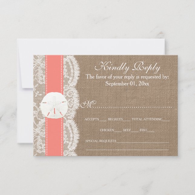 The Coral Sand Dollar Wedding Collection RSVP (Front)