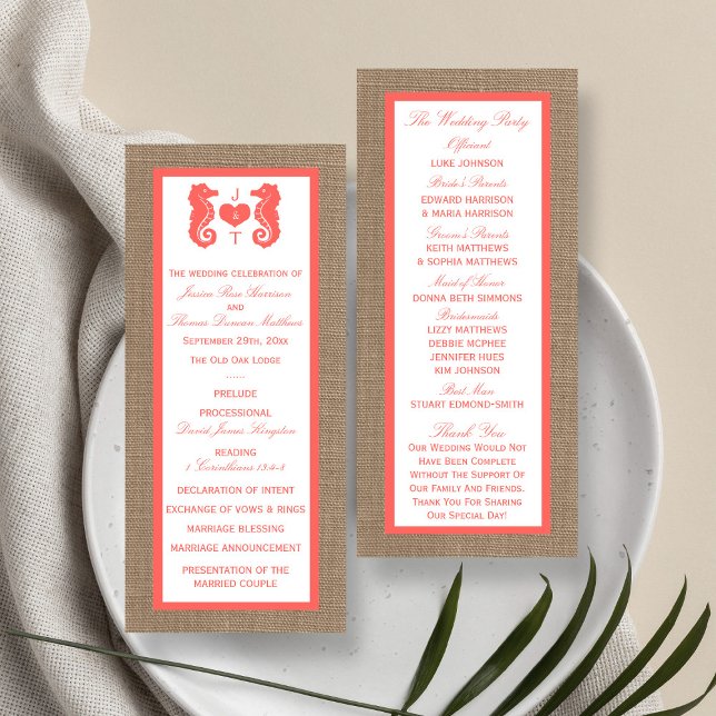 The Coral Seahorse Burlap Beach Wedding Collection Program (Creator Uploaded)