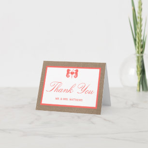 The Coral Seahorse Burlap Beach Wedding Collection Thank You Card