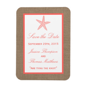 The Coral Starfish Burlap Beach Wedding Collection Magnet