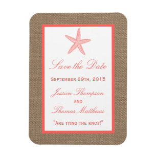 The Coral Starfish Burlap Beach Wedding Collection Magnet