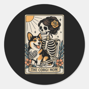The Corgi Mom Tarot Card Skeleton Gothic Dog Classic Round Sticker