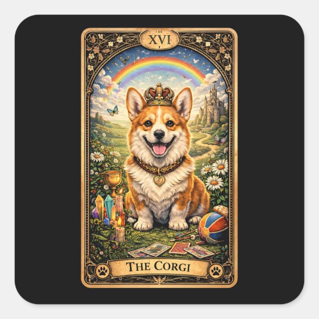 The Corgi Tarot Card Square Sticker (Front)