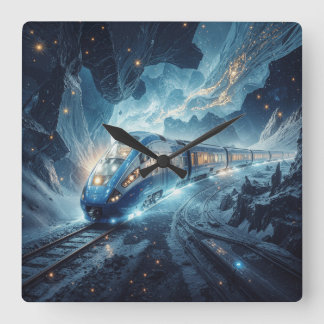 The Cosmic Express: Futuristic Train Through Nebul Square Wall Clock