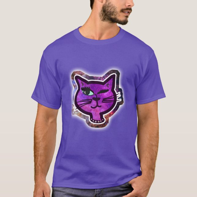 The Cosmos Sparkle Winking Cat T-Shirt (Front)