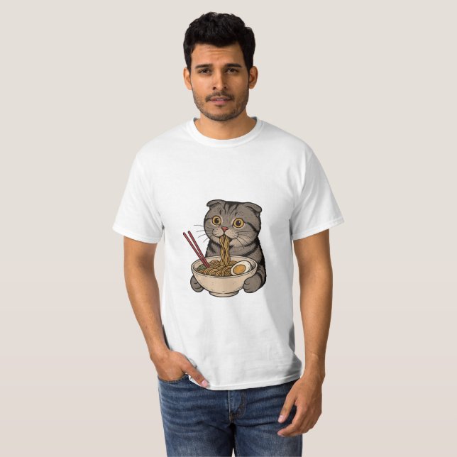  The Cosy Cat Slurping Noodles T-Shirt (Front Full)