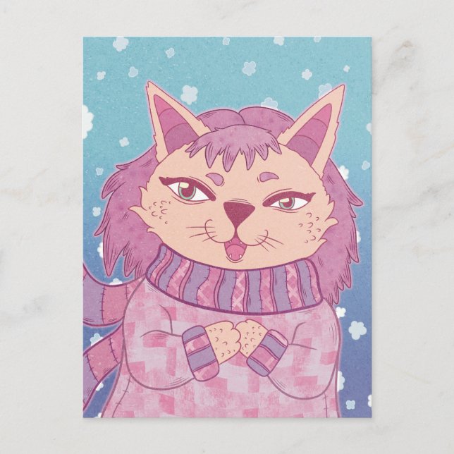 The Cosy Winter Cat Postcard (Front)