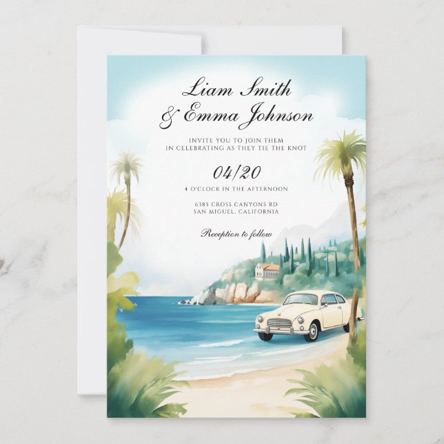 The Cote d'Azur landscape Wedding Invitation (Front)